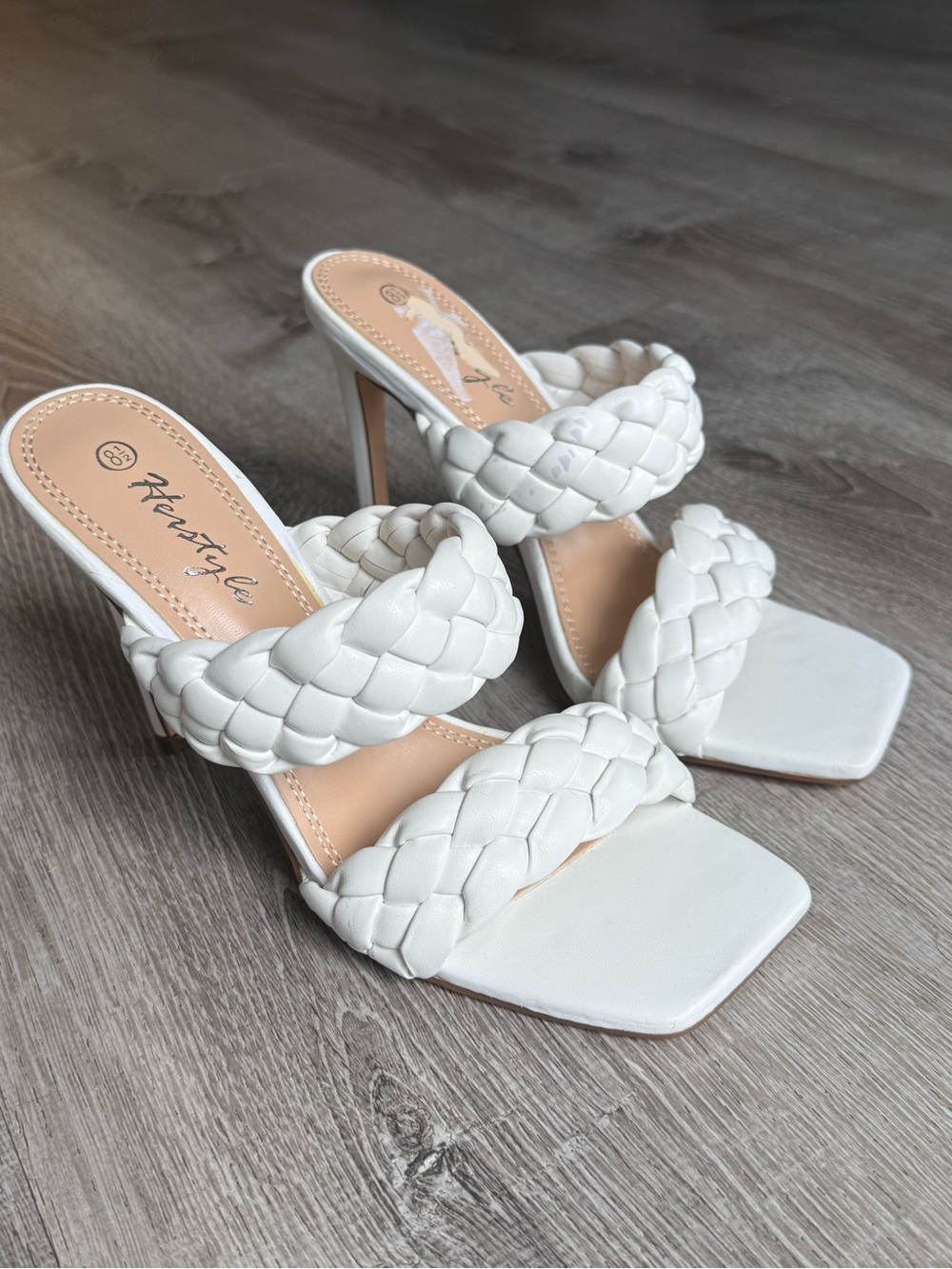 White Braided High Heel Sandals